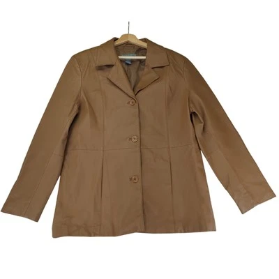 Jessica Holbrook Chaqueta de Cuero Marrón Motocicleta Blazer Mujer Grande Botón Delantero Foto 1 de 4