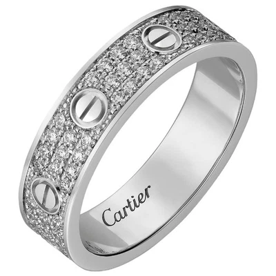 Anillo Cartier Love Diamante Pavimentado Corte Brillante Oro Blanco 18k Modelo Pequeño Banda Foto 1 de 4