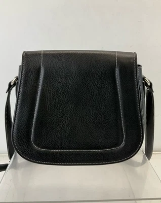 Talbots Black Pebbled Leather Contrast Stitch Flap Crossbody Bag - Image 1 of 4