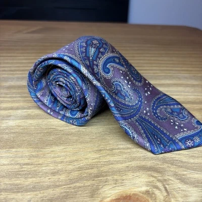 "Corbata Bert Pulitzer púrpura azul cachemira 100 % seda hecha en EE. UU. 3,5"" X 56""" Foto 1 de 4