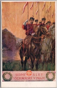 1920 Tschechische SOKOL Turners Plakat Kunst Postkarte "SEDMY SLET VSESOKOLSY V PRAZE" - Bild 1 von 2