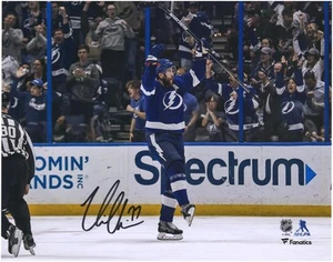 Victor Hedman Tampa Bay Lightning Signed 8" x 10" Blue Jersey Celebrating Photo - Picture 1 of 1