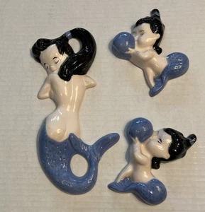 3 VTG ‘60 Mermaid Ceramic  Figured Wall Hangings Risqué Adult Babies With Bubble - Picture 1 of 8