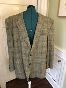 Jos A Bank Harris Tweed Green and Gold Plaid Sport Coat with Pockets 52R - Picture 1 of 9