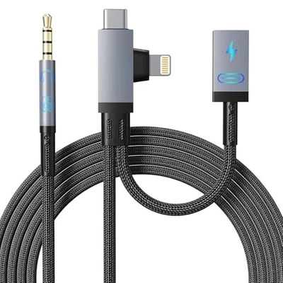 Cable de audio auxiliar USB C Lightning a 3,5 mm, cable auxiliar Lightning 2 en 1 con  Foto 1 de 4