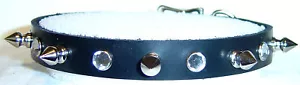 5/8" Premium Leder Halsband Halskette kleine Stacheln & Kristalle - Bild 1 von 5