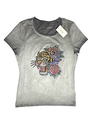 Camiseta Top Clásica GUESS BEAUTIFUL TIGER PEDRERÍA para Mujer Negra azabache Talla M Foto 1 de 4