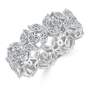 4.00ct 100% Natural Marquise & Round Diamond Full Eternity Ring, Platinum - Picture 1 of 5