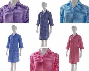 Ladies Womens Check 3/4 Sleeve Button Overall Apron Cleaning Tabard All Size NGT