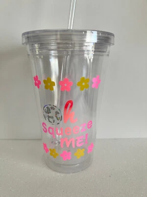 Oh Squeeze Me Flower Petals GLossy Glitter Vinyl 16oz Acrylic Custom Tumbler - Image 1 of 3