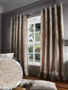 Catherine Lansfield Crushed Velvet Lined Eyelet Curtain SILVER 168x229cm RRP£42 - Picture 1 of 4