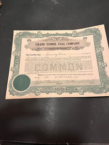 Grand Tunnel  Coal Company Stock Certificate 100  Shares 1923 Glen Alden Luzerne