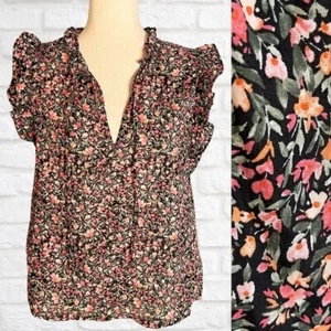 NWT BB Dakota Steve Madden Floral Sleeveless Top Ruffle Detail Size Large V-Neck - Picture 1 of 11