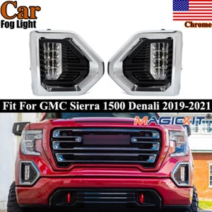 For 2019-2022 GMC Sierra 1500 Denali LED Fog Lights Lamps W/ Chrome Bezel Cover - Imagen 1 de 16