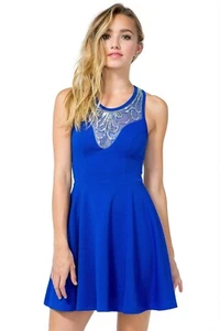 NEW Blue Beaded Illusion Bib Fit & Flare Dress Size M Junior's - Picture 1 of 7