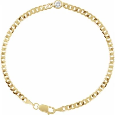 Pulseira genuína de ouro amarelo 14K com elos de diamante natural 1/5 quilate 7" - Imagem 1 de 2