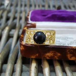 925 Sterling Silver Ring, Gold Plated Band, Black Onyx, Size Q.5 US 8.25 - Picture 1 of 6