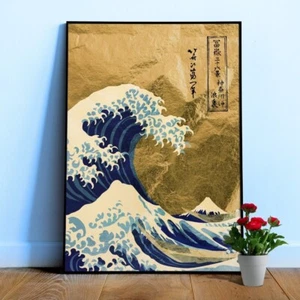 Golden Great Wave off Kanagawa — Póster dorado japonés, póster de viaje - Imagen 1 de 12