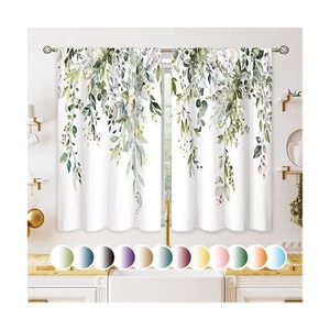 Eucalyptus Botanical Leaves Floral Kitchen Window Curtains Over Sink Boho Far... - Picture 1 of 9
