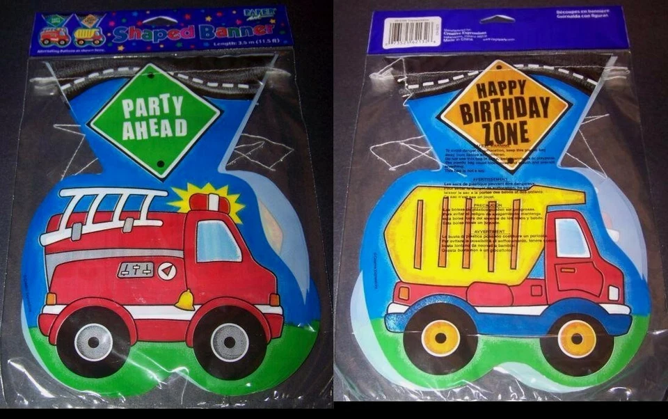 Fire Truck Birthday Party Banner 11.5 Ft Long Dump Trucks Decoration Engine