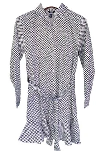 Chaps Women's Shirt Dress Large Cuff Button Down Poplin w/ Belt Ruffle Hem NWT - Picture 1 of 9