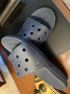 Crocs Navy Blue Slides M-9 W-11 ~NEW~ - Picture 1 of 6