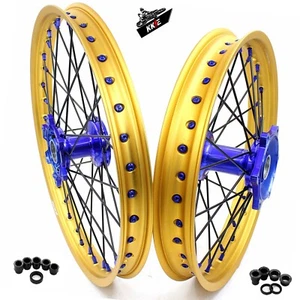 KKE 21in. 19in. Cast Blue Wheels Gold Rims Fit YAMAHA YZ125 YZ250 YZ250F YZ450F - Picture 1 of 12