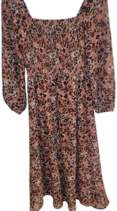 Beachlunchlounge Khaleesi Square Neck Leopard Animal Print Smocked Midi Dress XS - Picture 1 of 13