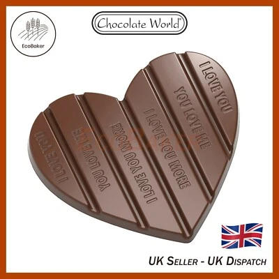 CW12044 Chocolate World Professional Polycarbonate Heart Slab 100g Mould - Image 1 of 4