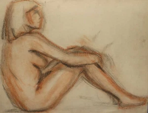 Dibujo pastel original vintage retrato femenino desnudo - Imagen 1 de 12