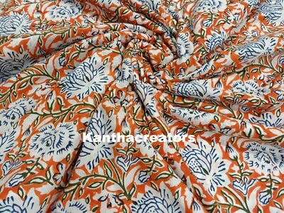 Natural Sanganeri Print Cotton Fabric Dressmaking Sewing Running Fabric 5 Yard - Image 1 of 4