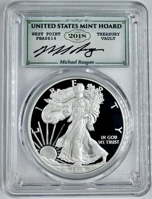 2018-W (2021) $1 American Silver Eagle WP Mint Hoard PCGS PR70DCAM Reagan Signed - Image 1 of 2