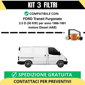 Kit 3 Filtri Tagliando per FORD Transit Furgonato 2.5 D 50 kw Diesel 1986-1991 - Imagen 1 de 2