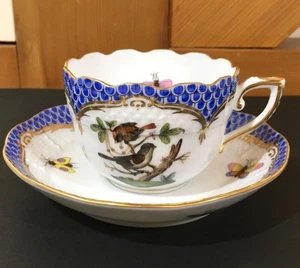 Herend Rothschild Vogel Blue Scale Tasse Untertasse Set #1 - Bild 1 von 13