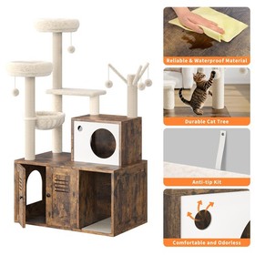 55" Multi-Level Large Cat Tower Cat Tree With Condo Scratch Litter Box Enclosure