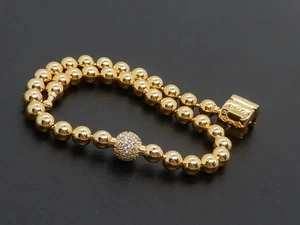 Pandora Signature 14k Gold Plated Beads & Pavé Bracelet 568342C01-17cm - Picture 1 of 12