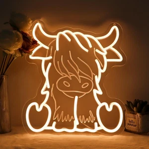 Highland Cow Neon Sign,Warm White Cow Night Light,Farmhouse Decor Sign,Hangin... - Bild 1 von 7