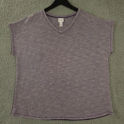 Weekends by Chicos Shirt Womens 3 US XL Purple Cap Sleeve Knit Mini Stripe Top - Image 1 of 4