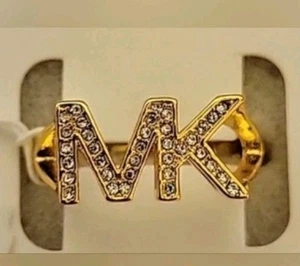 New Michael Kors Gold Plated Over Brass Gold Tone MK Logo Ring Size 8 - Picture 1 of 8