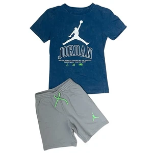 NIKE AIR JORDAN BOY’S 2 PC SET Blue Shirt with Grey Drawstring Shorts M 10/12 - Picture 1 of 4