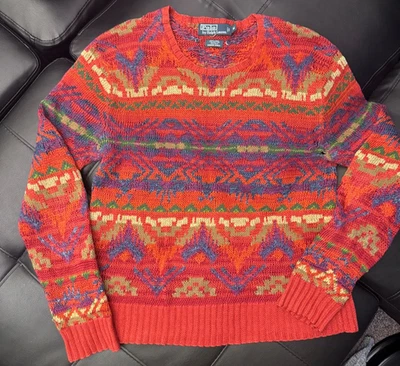 Rare Polo Ralph Lauren Southwest Hand Knit Linen Silk Cotton Sweater M Used - Image 1 of 4