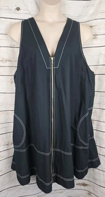 Mini Vestido Columpio Anthropologie Maeve Cremallera Completa Línea A 3X Azul Marino Sin Mangas Algodón Foto 1 de 4