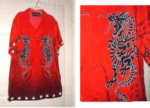 NUEVO niños jóvenes SINIESTROS DRAGONES HAWAIANOS CAMISA roja talla L,M o S - Imagen 1 de 1