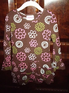 T28 EUC Girls Size 5 Flapdoodles Retro Dress Brown w Multicolor Flowers TWINS - Picture 1 of 5
