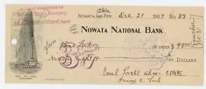 1909 Nowata National Bank Oklahoma cheque cancelado - Imagen 1 de 2