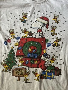 Rare VTG Peanuts Snoopy Woodstock Christmas Season T Shirt 90s Christmas M - Picture 1 of 5
