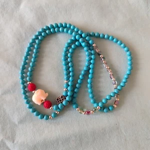 Asian Style Dyed Howlite Elephant Bead Necklace On Stretch Cord 28" - Picture 1 of 8