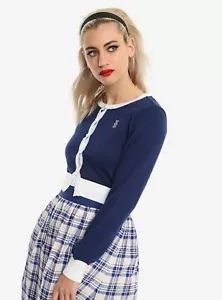 Cárdigan recortado para niñas Her Universe Doctor Who Union Jack blanco marino talla S/M/L/XL - Imagen 1 de 3