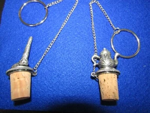 2 Novelty Pewter Topped Cork Wine Bottle Stoppers 1 Golf & ! Teapot With Chains - Picture 1 of 7