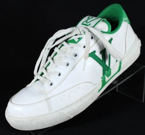LOUIS VUITTON $1,140 White & Green Leather CHARLIE Low-Top Sneakers 40 - Picture 1 of 16